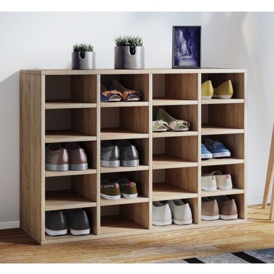 Hinsol L skoskab, m. 20 hylder - natur tr�