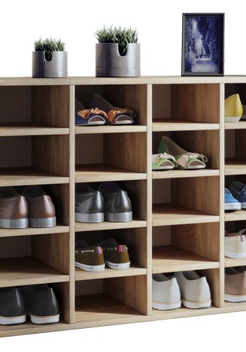 Hinsol L skoskab, m. 20 hylder - natur tr�