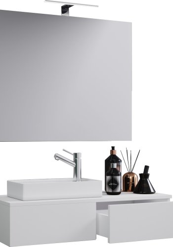 Gudas badevrelsesmbelst - spejlglas, keramik og hvid melamin