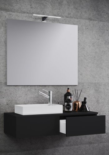 Gudas badevrelsesmbelst - spejlglas, keramik og sort melamin