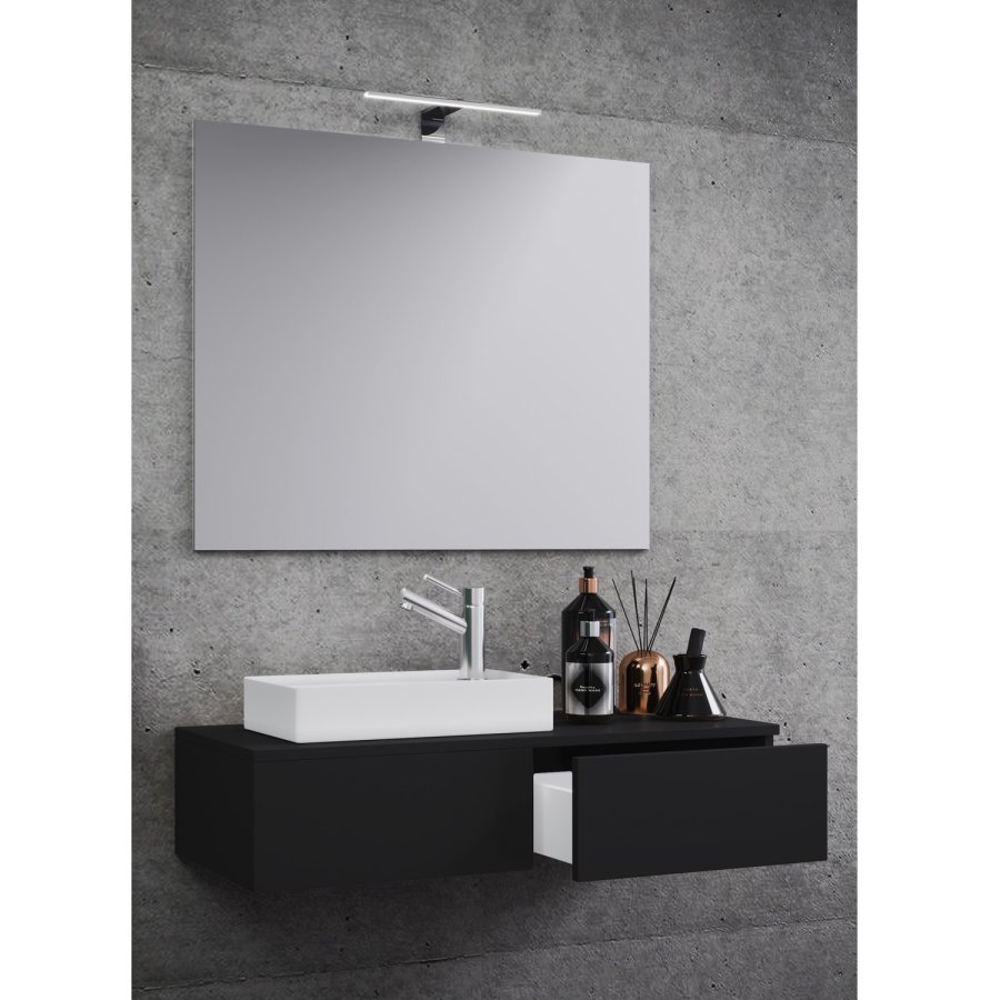 Gudas badevrelsesmbelst - spejlglas, keramik og sort melamin