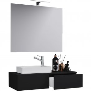 Gudas badevrelsesmbelst - spejlglas, keramik og sort melamin