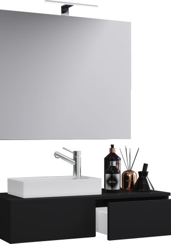 Gudas badevrelsesmbelst - spejlglas, keramik og sort melamin