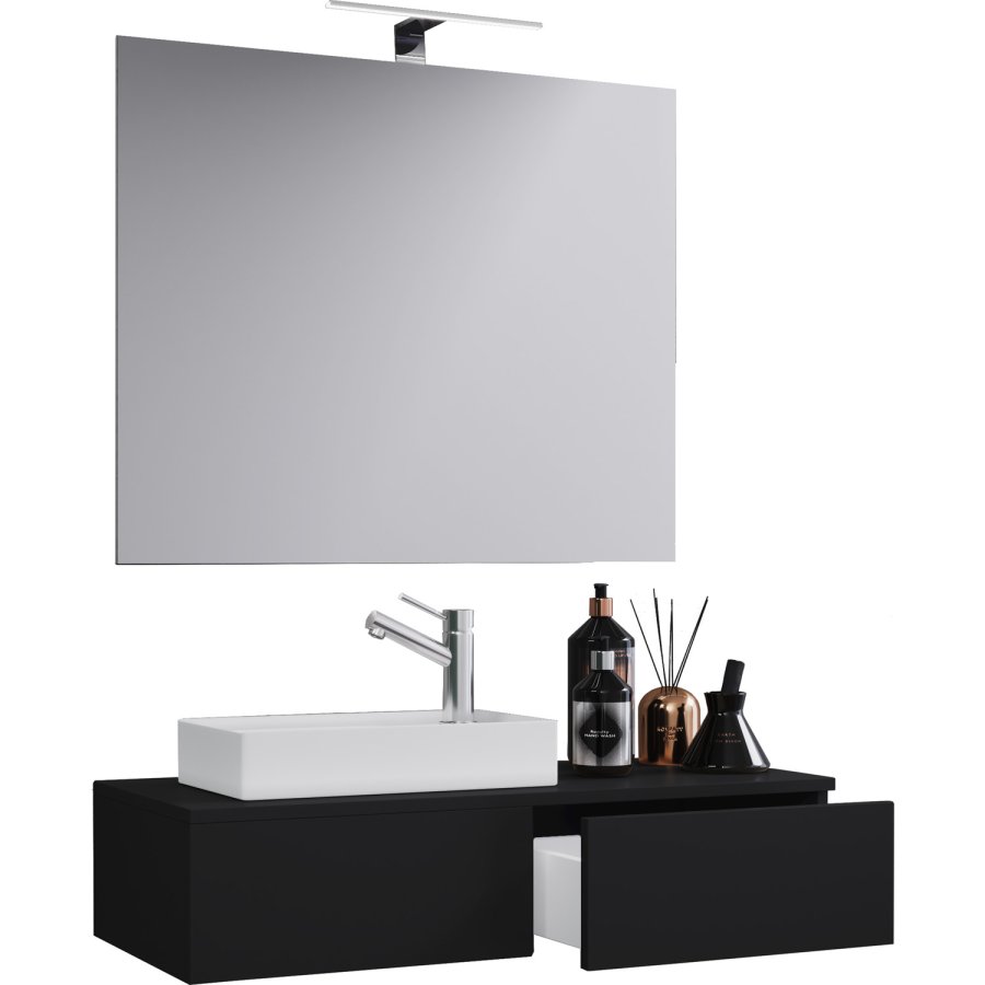 Gudas badevrelsesmbelst - spejlglas, keramik og sort melamin