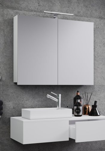 Gudas badevrelsesmbelst - spejlglas, keramik og hvid melamin