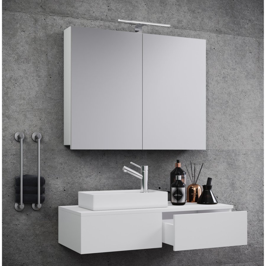 Gudas badevrelsesmbelst - spejlglas, keramik og hvid melamin