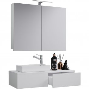 Gudas badevrelsesmbelst - spejlglas, keramik og hvid melamin