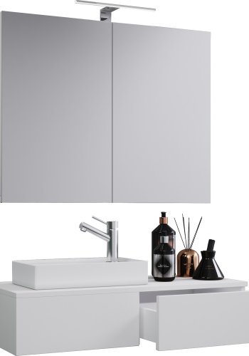 Gudas badevrelsesmbelst - spejlglas, keramik og hvid melamin