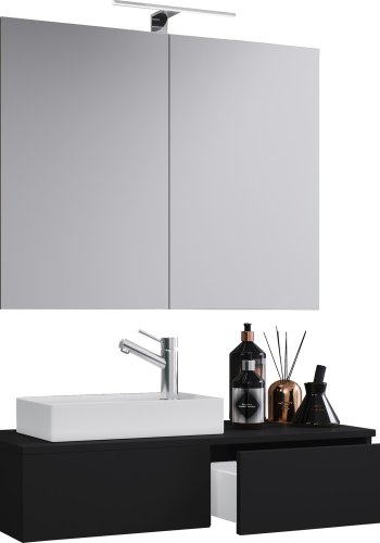 Gudas badevrelsesmbelst - spejlglas, keramik og sort melamin