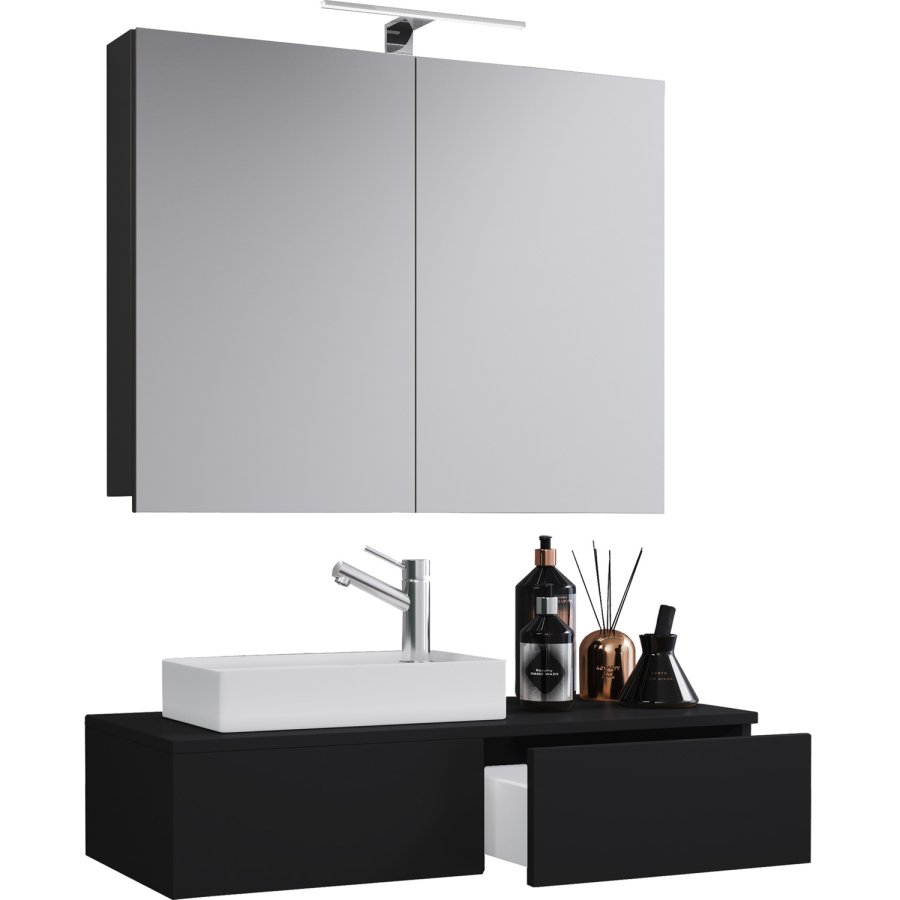 Gudas badevrelsesmbelst - spejlglas, keramik og sort melamin