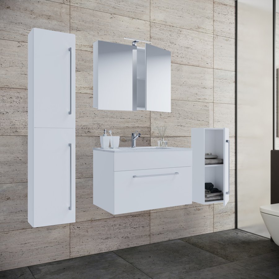 badevrelsesmbelst - spejlglas, keramik og hvid melamin (st af 5)