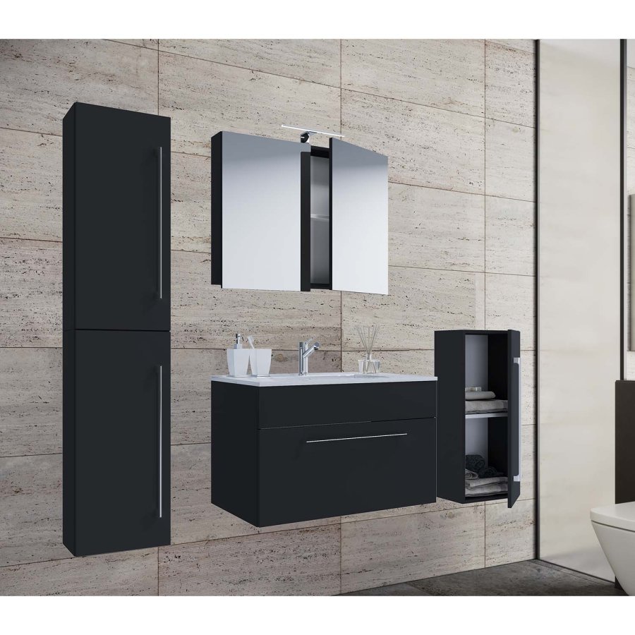 badevrelsesmbelst - spejlglas, keramik og sort melamin (st af 5)