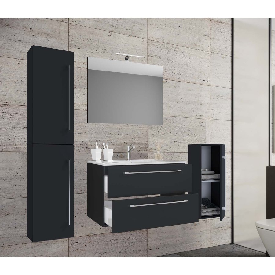 badevrelsesmbelst - spejlglas, keramik og sort melamin (st af 5)