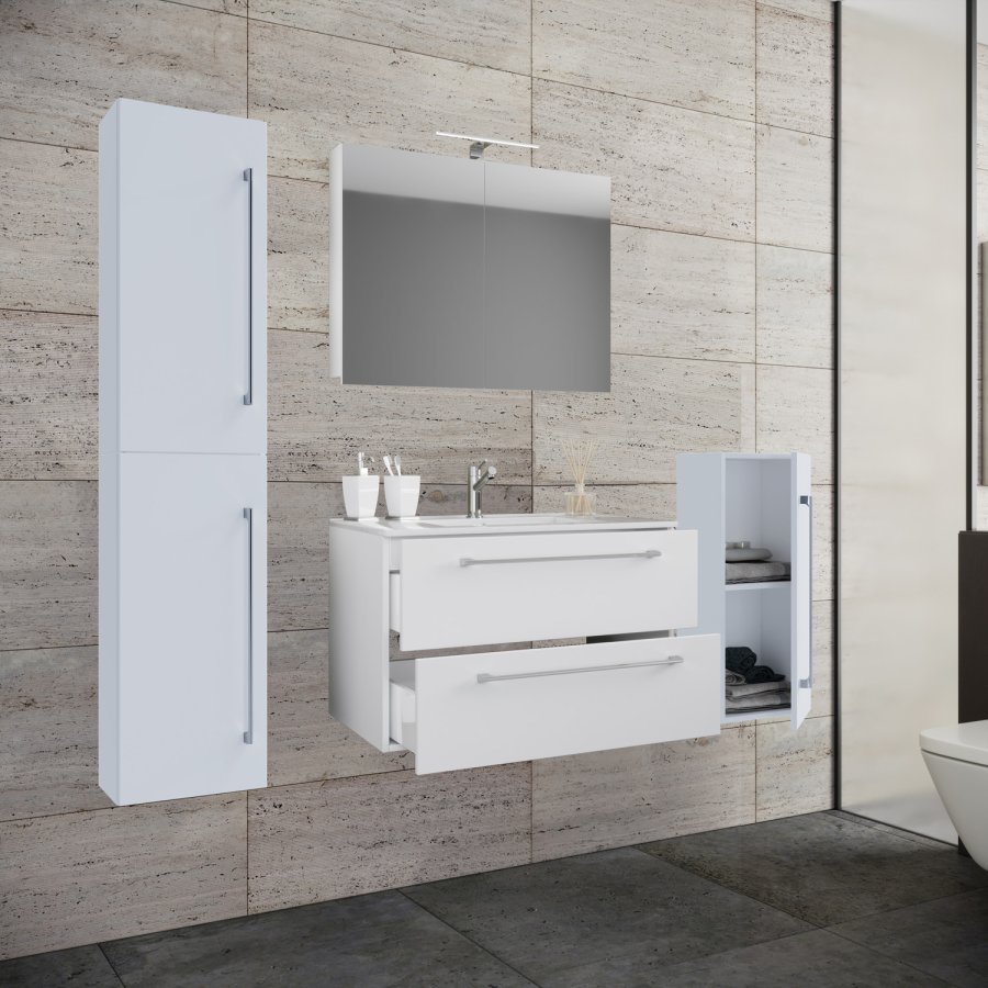 badevrelsesmbelst - spejlglas, keramik og hvid melamin (st af 5)