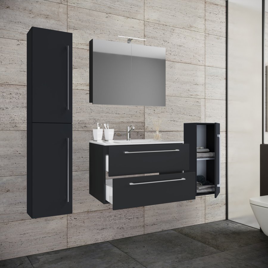 badevrelsesmbelst - spejlglas, keramik og sort melamin (st af 5)