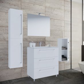 badevrelsesmbelst - spejlglas, keramik og hvid melamin (st af 5)