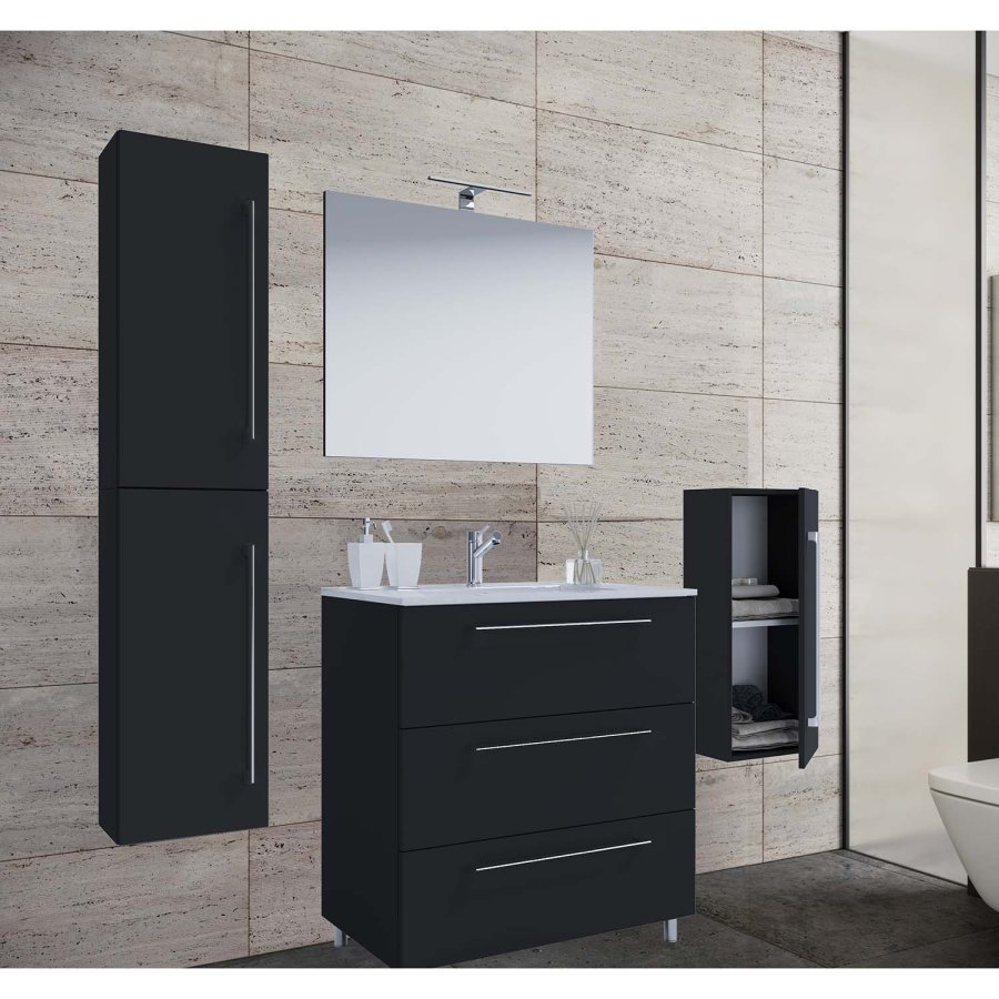 badevrelsesmbelst - spejlglas, keramik og sort melamin (st af 5)