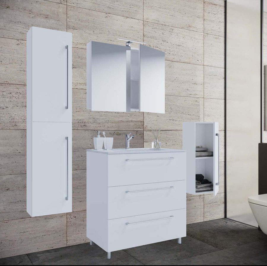 badevrelsesmbelst - spejlglas, keramik og hvid melamin (st af 5)