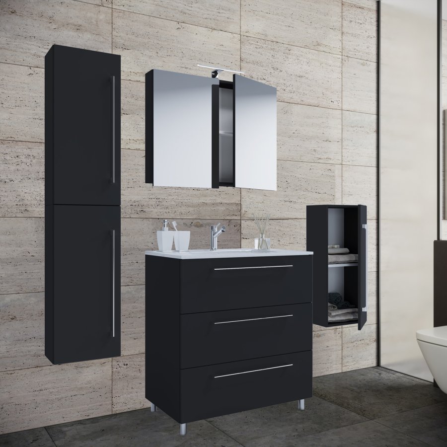 badevrelsesmbelst - spejlglas, keramik og sort melamin (st af 5)