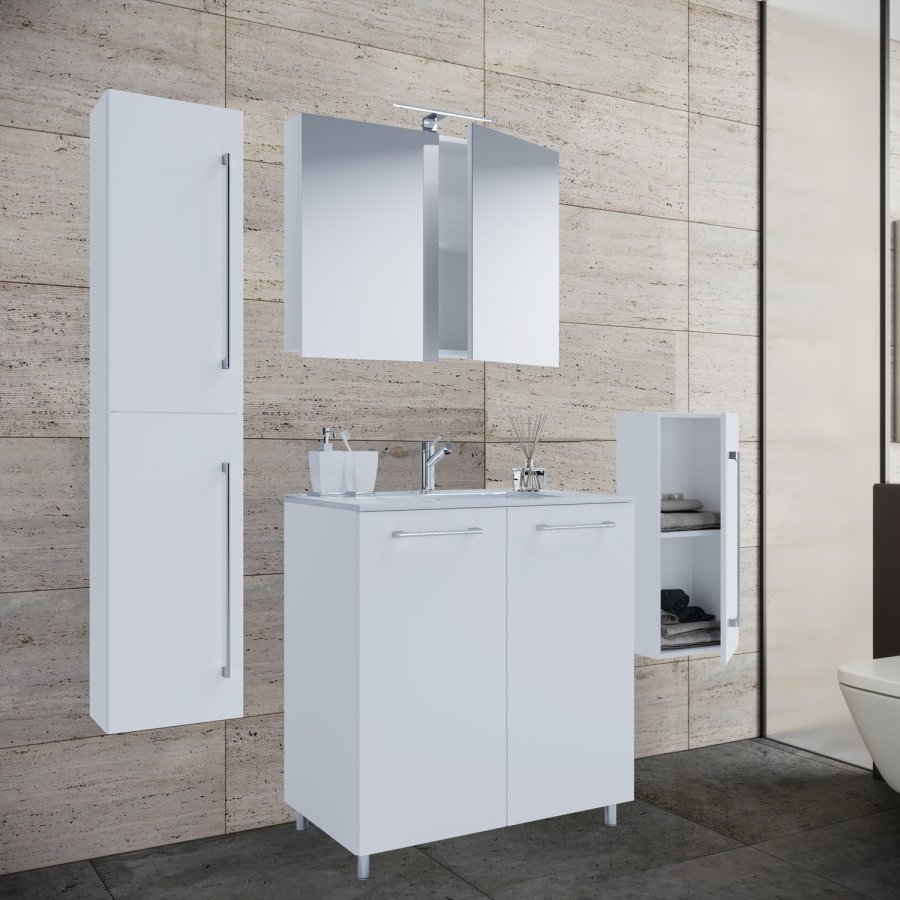 badevrelsesmbelst - spejlglas, keramik og hvid melamin (st af 5)