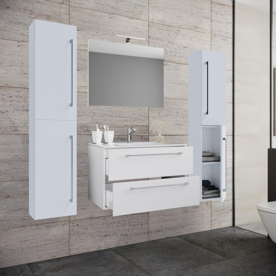 badevrelsesmbelst - spejlglas, keramik og hvid melamin (st af 5)