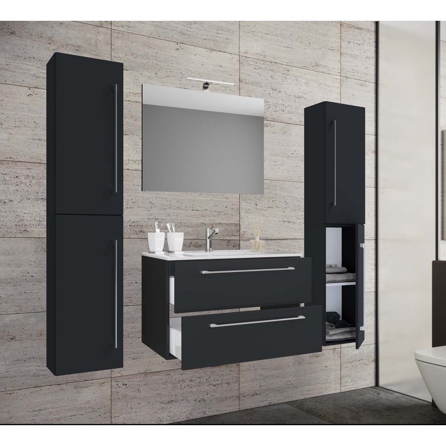 badevrelsesmbelst - spejlglas, keramik og sort melamin (st af 5)