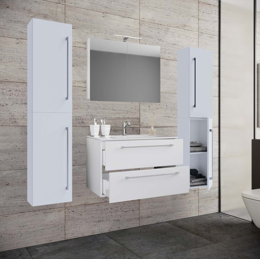 badevrelsesmbelst - spejlglas, keramik og hvid melamin (st af 5)