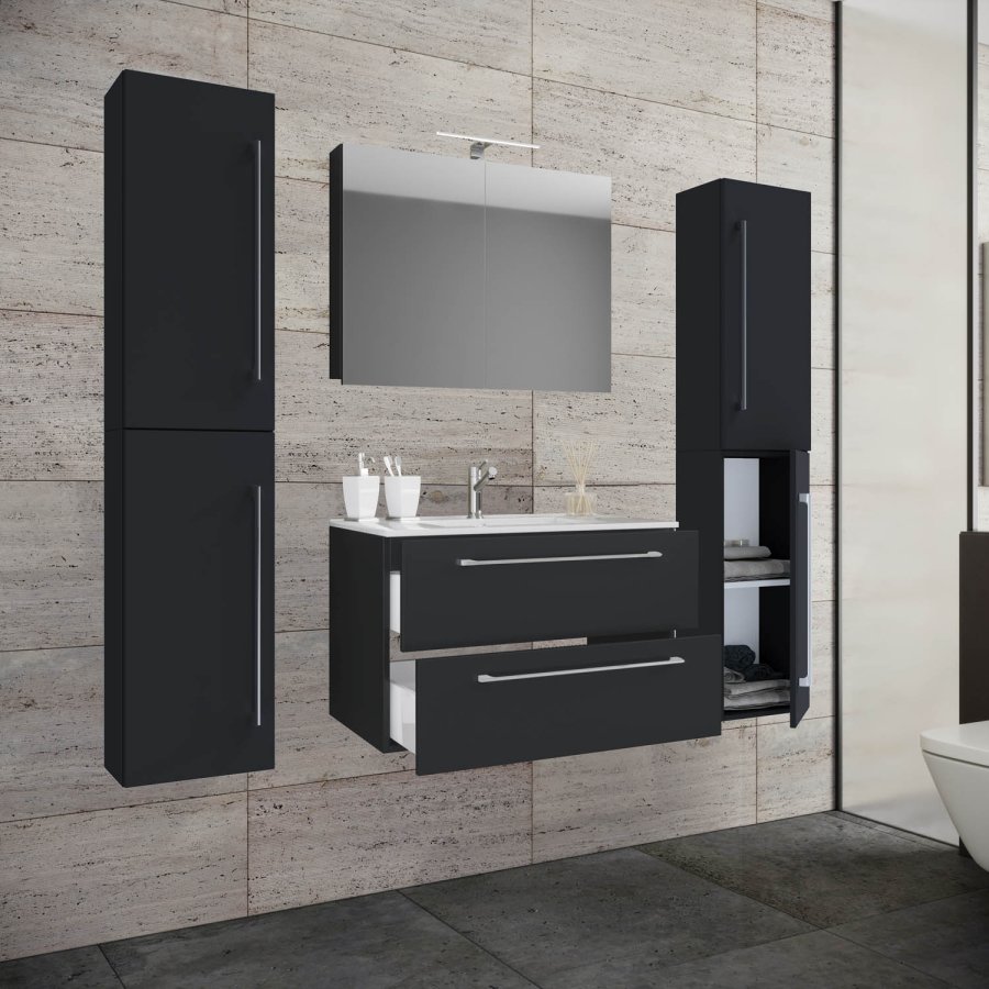 badevrelsesmbelst - spejlglas, keramik og sort melamin (st af 5)