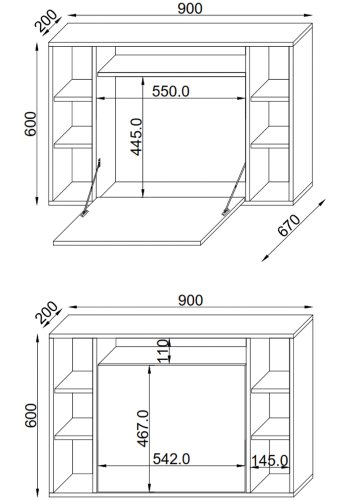 Wandila skrivebord til vggen, m. hylder - sort tr