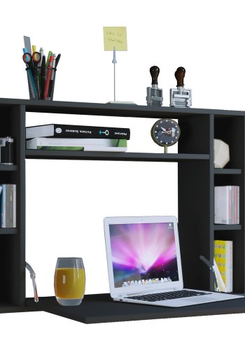 Wandila skrivebord til vggen, m. hylder - sort tr