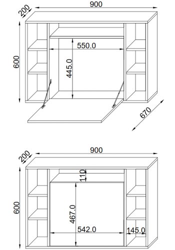 Wandila skrivebord til vggen, m. hylder - gr tr