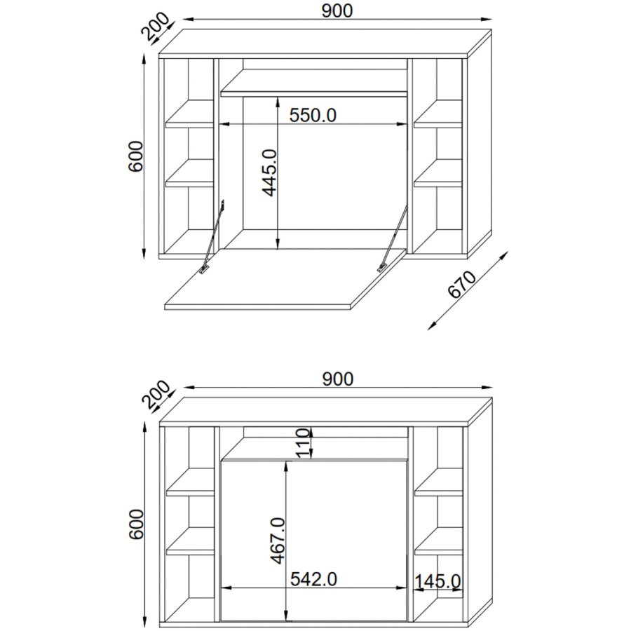 Wandila skrivebord til vggen, m. hylder - gr tr