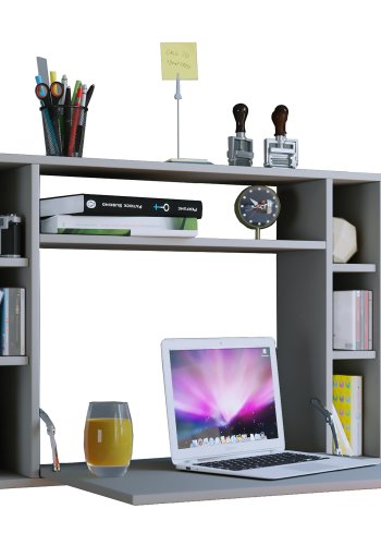 Wandila skrivebord til vggen, m. hylder - gr tr