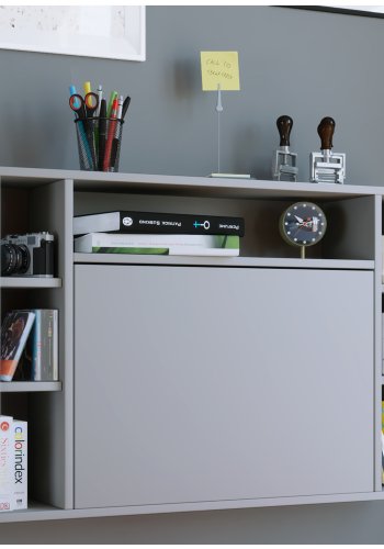 Wandila skrivebord til vggen, m. hylder - gr tr