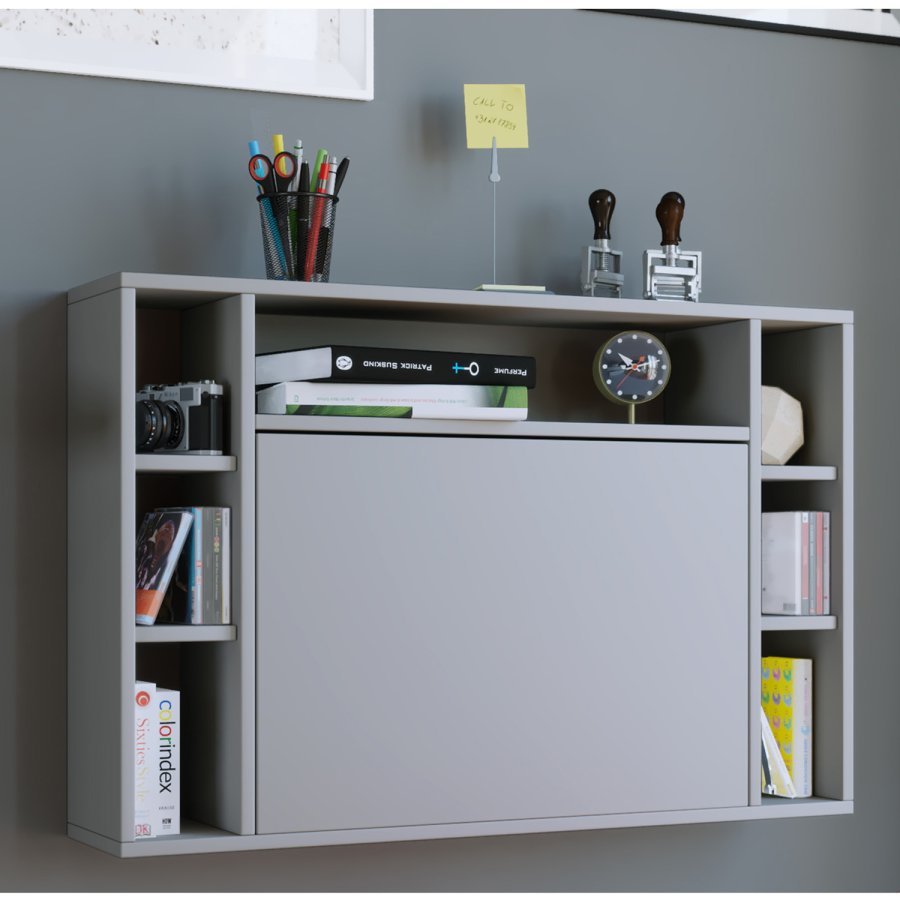 Wandila skrivebord til vggen, m. hylder - gr tr