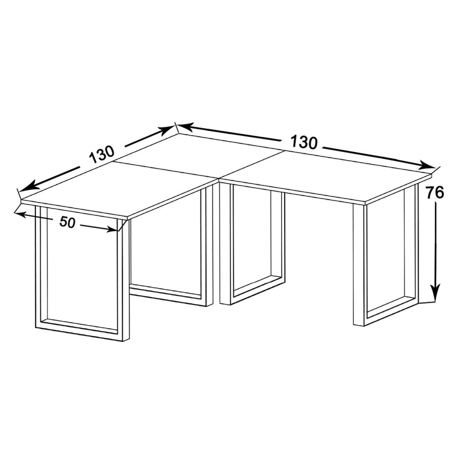 Lona U-feet hjrneskrivebord - hvid tr og slvgr metal (130x130x50)