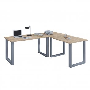 Lona U-feet hjrneskrivebord - natur tr og slvgr metal (130x130x50) 