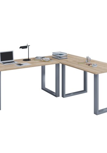 Lona U-feet hjrneskrivebord - natur tr og slvgr metal (130x130x50) 