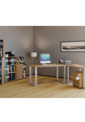 Lona U-feet hjrneskrivebord - natur tr og slvgr metal (130x130x50) 