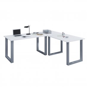 Lona U-feet hjrneskrivebord - hvid tr og slvgr metal (160x130x50)