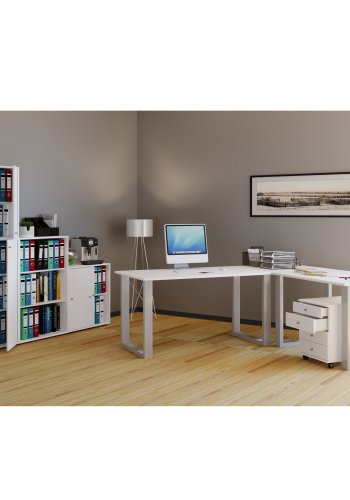 Lona U-feet hjrneskrivebord - hvid tr og slvgr metal (160x130x50)