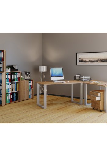 Lona U-feet hjrneskrivebord - natur tr og slvgr metal (160x130x50)