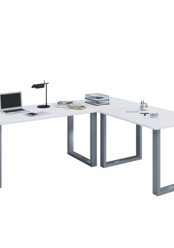 Lona U-feet hjrneskrivebord - hvid tr og slvgr metal (160x160x50)