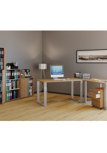 Lona U-feet hjrneskrivebord - natur tr og slvgr metal (190x130x50) 