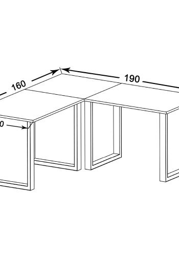 Lona U-feet hjrneskrivebord - hvid tr og slvgr metal (190x160x50)
