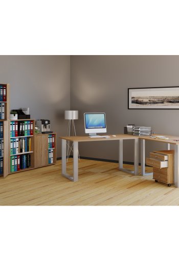 Lona U-feet hjrneskrivebord - natur tr og slvgr metal (190x160x50) 