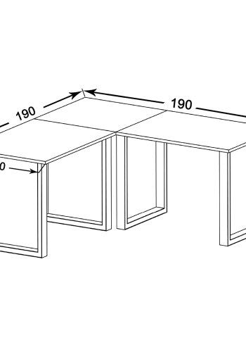 Lona U-feet hjrneskrivebord - hvid tr og slvgr metal (190x190x50)