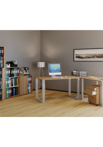 Lona U-feet hjrneskrivebord - natur tr og slvgr metal (190x190x50)