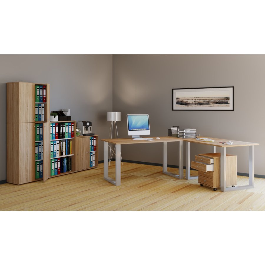 Lona U-feet hjrneskrivebord - natur tr og slvgr metal (190x190x50)