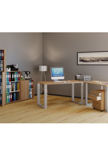 Lona U-feet hjrneskrivebord - natur tr og slvgr metal (160x160x80)